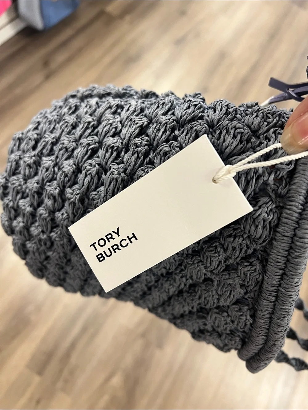 Tory Burch Charcoal Crochet Bucket Tote